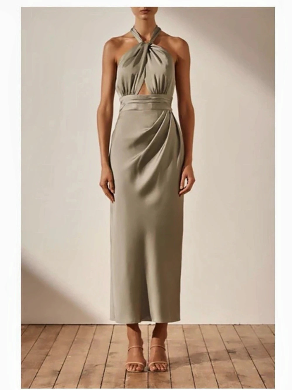 Shona Joy Luxe Gathered Halter Midi Dress - Picture 1 of 6